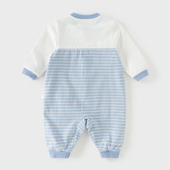 Dave&Bella Baby Boys Stylish Blue White Striped Cute Puppy Soft Cotton Rompers