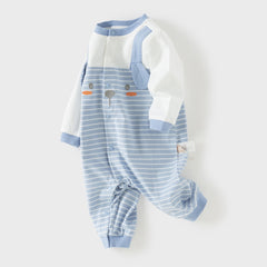 Dave&Bella Baby Boys Stylish Blue White Striped Cute Puppy Soft Cotton Rompers