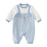 Dave&Bella Baby Boys Stylish Blue White Striped Cute Puppy Soft Cotton Rompers