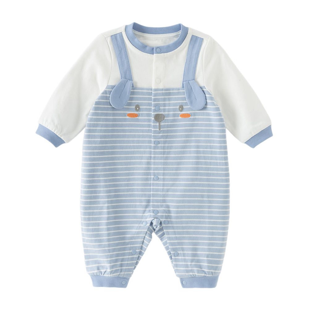 Dave&Bella Baby Boys Stylish Blue White Striped Cute Puppy Soft Cotton Rompers