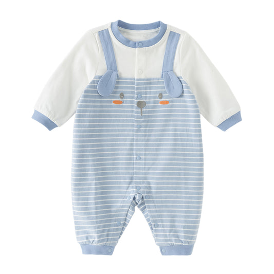 Dave&Bella Baby Boys Stylish Blue White Striped Cute Puppy Soft Cotton Rompers