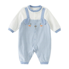 Dave&Bella Baby Boys Stylish Blue White Striped Cute Puppy Soft Cotton Rompers