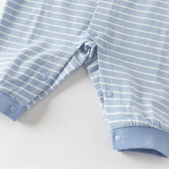 Dave&Bella Baby Boys Stylish Blue White Striped Cute Puppy Soft Cotton Rompers