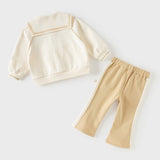 Dave&Bella Toddler Girls Beige Preppy-Style Sailor Collar Cozy Pant Suits