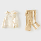 Dave&Bella Toddler Girls Beige Preppy-Style Sailor Collar Cozy Pant Suits