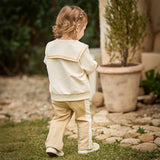 Dave&Bella Toddler Girls Beige Preppy-Style Sailor Collar Cozy Pant Suits