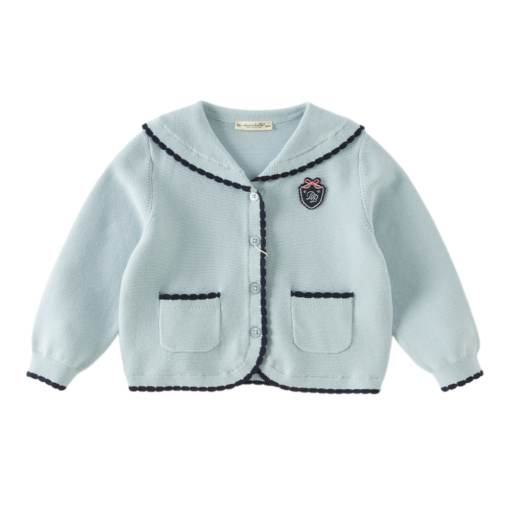 Dave&Bella Toddler Girls Light Blue Turndown Collar Simple Cozy Cotton Cardigans