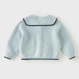 Dave&Bella Toddler Girls Light Blue Turndown Collar Simple Cozy Cotton Cardigans