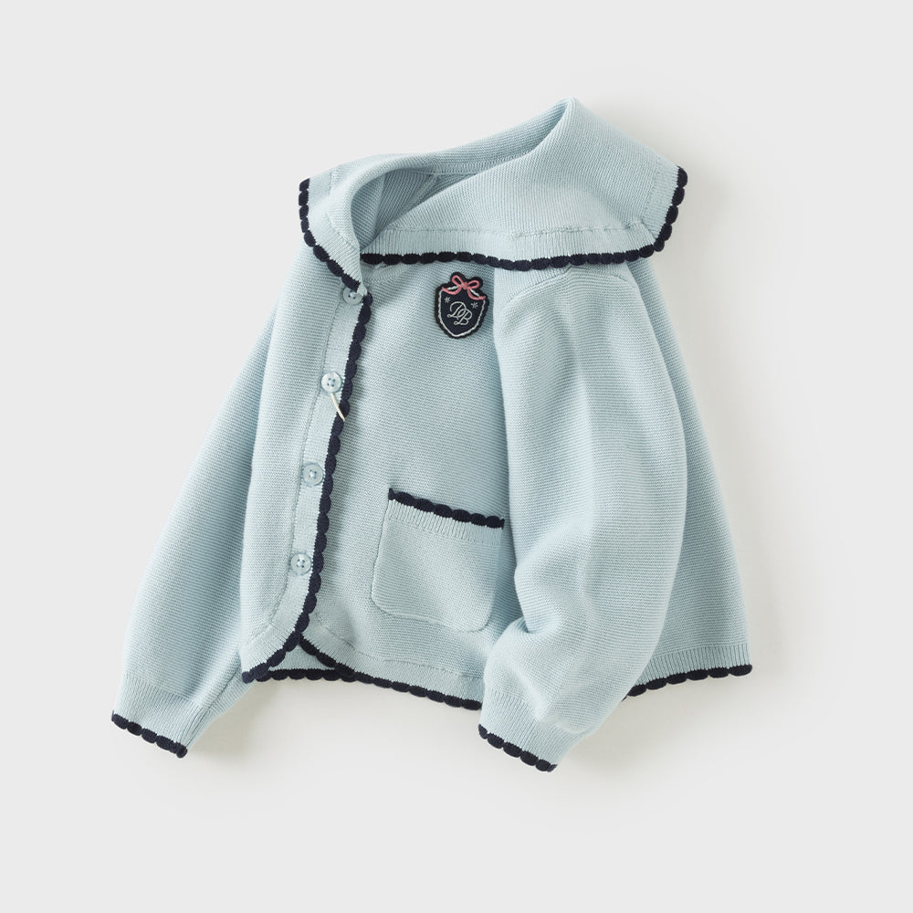 Dave&Bella Toddler Girls Light Blue Turndown Collar Simple Cozy Cotton Cardigans