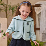 Dave&Bella Toddler Girls Light Blue Turndown Collar Simple Cozy Cotton Cardigans