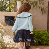 Dave&Bella Toddler Girls Light Blue Turndown Collar Simple Cozy Cotton Cardigans