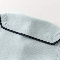 Dave&Bella Toddler Girls Light Blue Turndown Collar Simple Cozy Cotton Cardigans