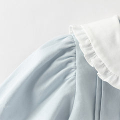 Dave&Bella Toddler Girls Light Blue Doll Collar Long Sleeve College-style Top Skirt Suits