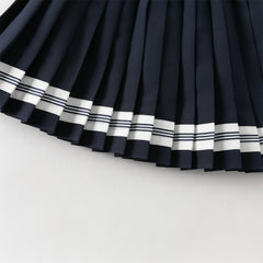 Dave&Bella Toddler Girls Light Blue Doll Collar Long Sleeve College-style Top Skirt Suits