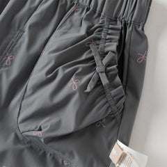 Dave&Bella Toddler Girls Pink/Dark Grey Bow Print Wide Casual Pants