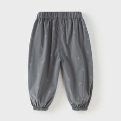 Dave&Bella Toddler Girls Pink/Dark Grey Bow Print Wide Casual Pants