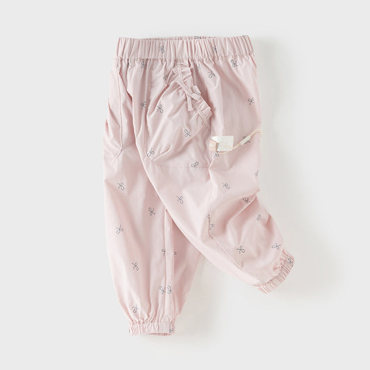 Dave&Bella Toddler Girls Pink/Dark Grey Bow Print Wide Casual Pants