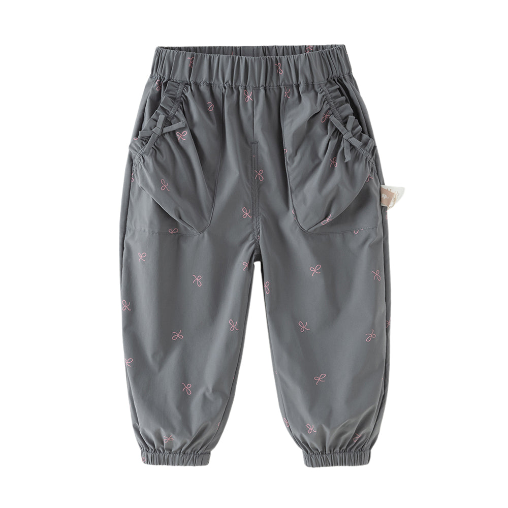 Dave&Bella Toddler Girls Pink/Dark Grey Bow Print Wide Casual Pants