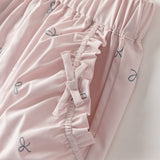 Dave&Bella Toddler Girls Pink/Dark Grey Bow Print Wide Casual Pants