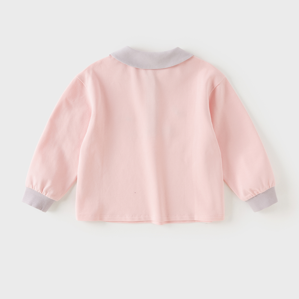 Dave&Bella Toddler Girls Pink Polo Collar Cute Embroidery Daily Comfortable Polos