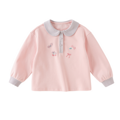 Dave&Bella Toddler Girls Pink Polo Collar Cute Embroidery Daily Comfortable Polos