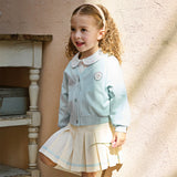 Dave&Bella Toddler Girls Elegant Bamboo Green Soft Long-sleeved Cardigan Skirt Suits