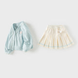 Dave&Bella Toddler Girls Elegant Bamboo Green Soft Long-sleeved Cardigan Skirt Suits