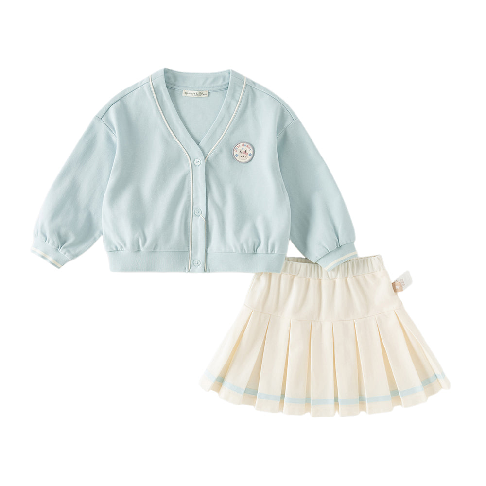Dave&Bella Toddler Girls Elegant Bamboo Green Soft Long-sleeved Cardigan Skirt Suits