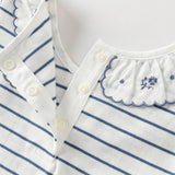 Dave&Bella Toddler Girls Cute Blue White Striped Soft Cotton T-shirt Tops
