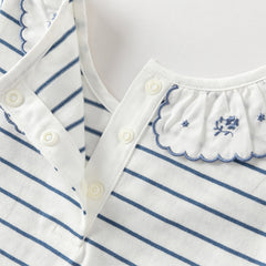 Dave&Bella Toddler Girls Cute Blue White Striped Soft Cotton T-shirt Tops