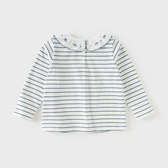 Dave&Bella Toddler Girls Cute Blue White Striped Soft Cotton T-shirt Tops