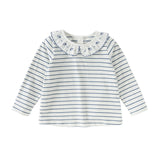 Dave&Bella Toddler Girls Cute Blue White Striped Soft Cotton T-shirt Tops