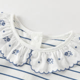 Dave&Bella Toddler Girls Cute Blue White Striped Soft Cotton T-shirt Tops