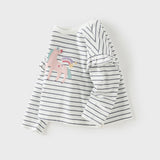 Dave&Bella Toddler Girls Fashion Navy Blue Striped Lightweight Cotton T-shirt Tops