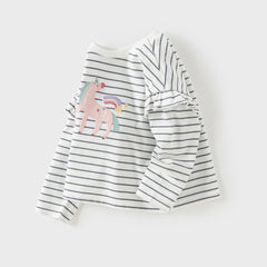 Dave&Bella Toddler Girls Fashion Navy Blue Striped Lightweight Cotton T-shirt Tops
