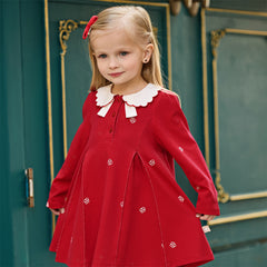 Dave&Bella Toddler Girls Charming Red Soft Long Sleeve Princess A-line Dress
