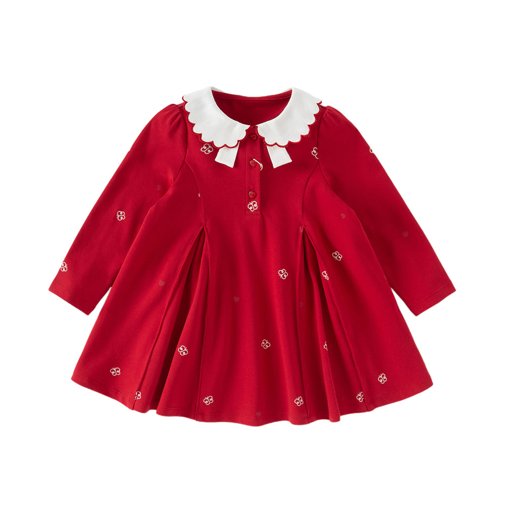 Dave&Bella Toddler Girls Charming Red Soft Long Sleeve Princess A-line Dress