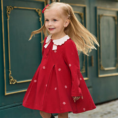 Dave&Bella Toddler Girls Charming Red Soft Long Sleeve Princess A-line Dress