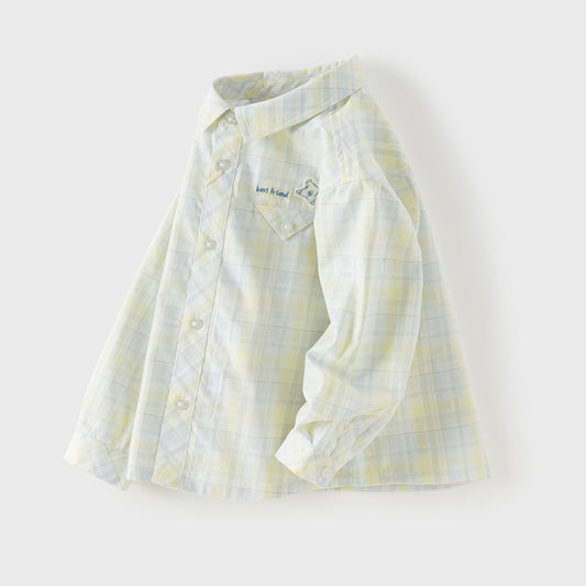 Dave&Bella Toddler Boys Blue Yellow Plaid Long Sleeve College-style Shirts