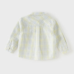 Dave&Bella Toddler Boys Blue Yellow Plaid Long Sleeve College-style Shirts