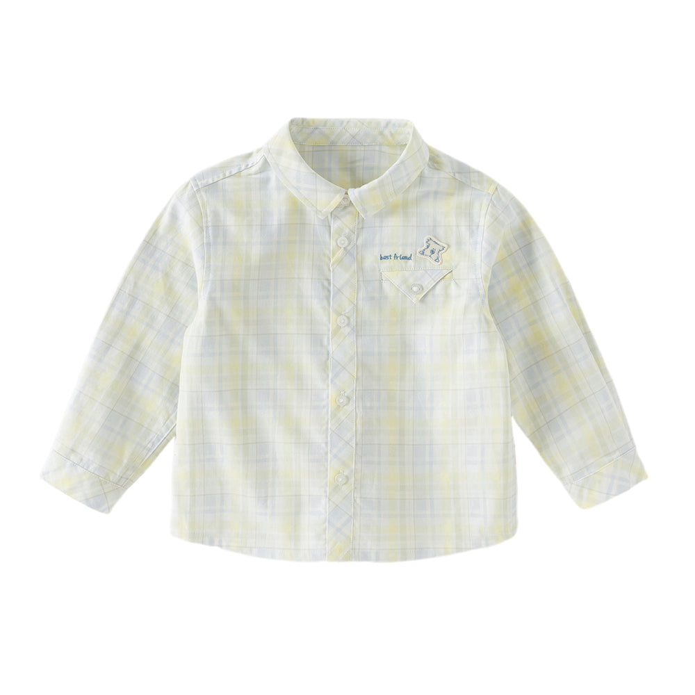 Dave&Bella Toddler Boys Blue Yellow Plaid Long Sleeve College-style Shirts