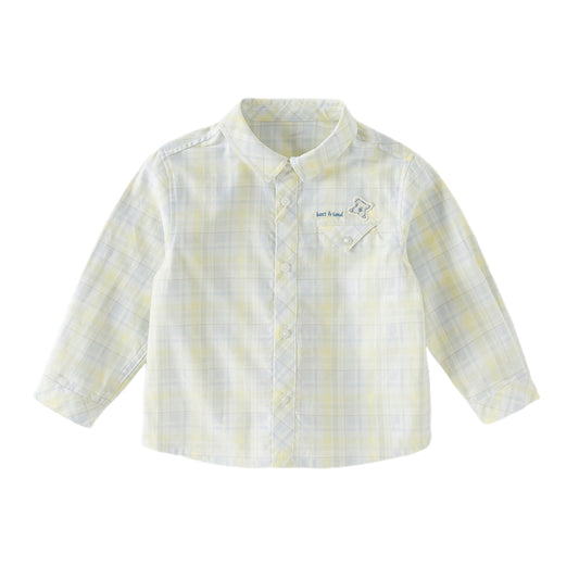 Dave&Bella Toddler Boys Blue Yellow Plaid Long Sleeve College-style Shirts