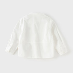 Dave&Bella Kids Boys Beige Turndown Collar Long Sleeve Cotton Shirts Tops