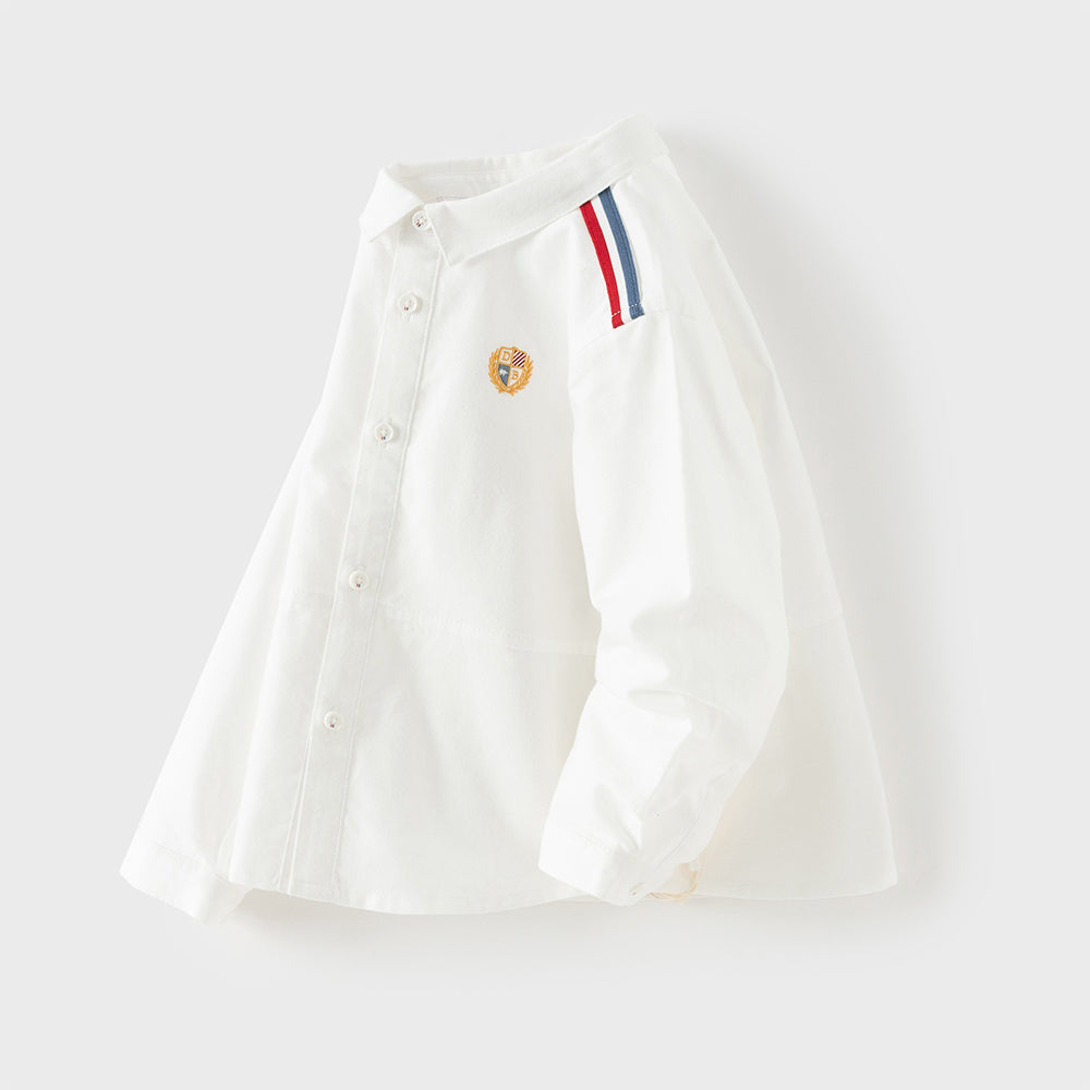 Dave&Bella Kids Boys Beige Turndown Collar Long Sleeve Cotton Shirts Tops