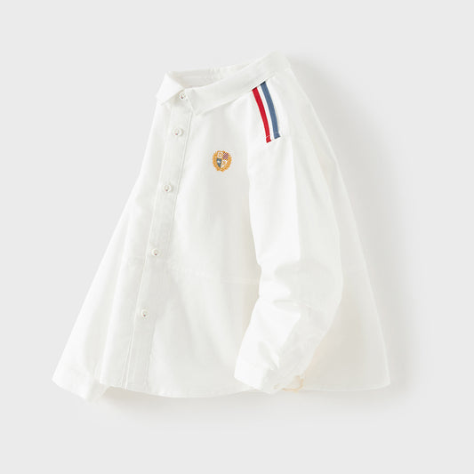 Dave&Bella Kids Boys Beige Turndown Collar Long Sleeve Cotton Shirts Tops