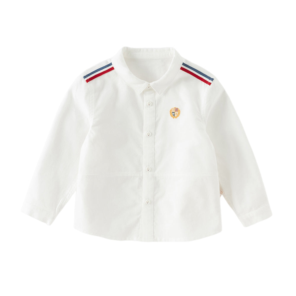 Dave&Bella Kids Boys Beige Turndown Collar Long Sleeve Cotton Shirts Tops