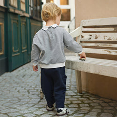 Dave&Bella Toddler Boys Light Grey Dog Print Long Sleeve Top Pant Suits