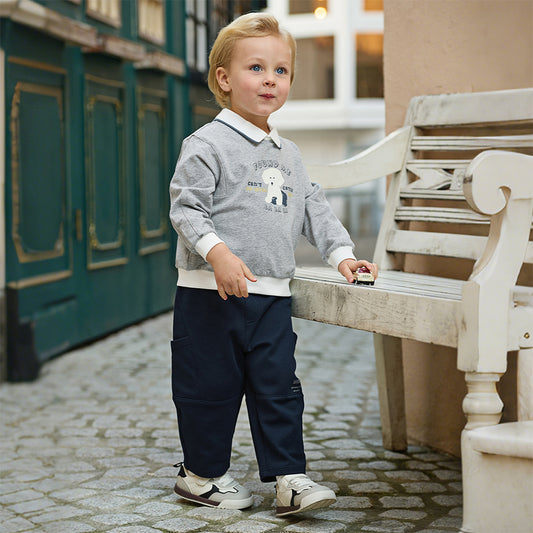 Dave&Bella Toddler Boys Light Grey Dog Print Long Sleeve Top Pant Suits