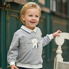 Dave&Bella Toddler Boys Light Grey Dog Print Long Sleeve Top Pant Suits