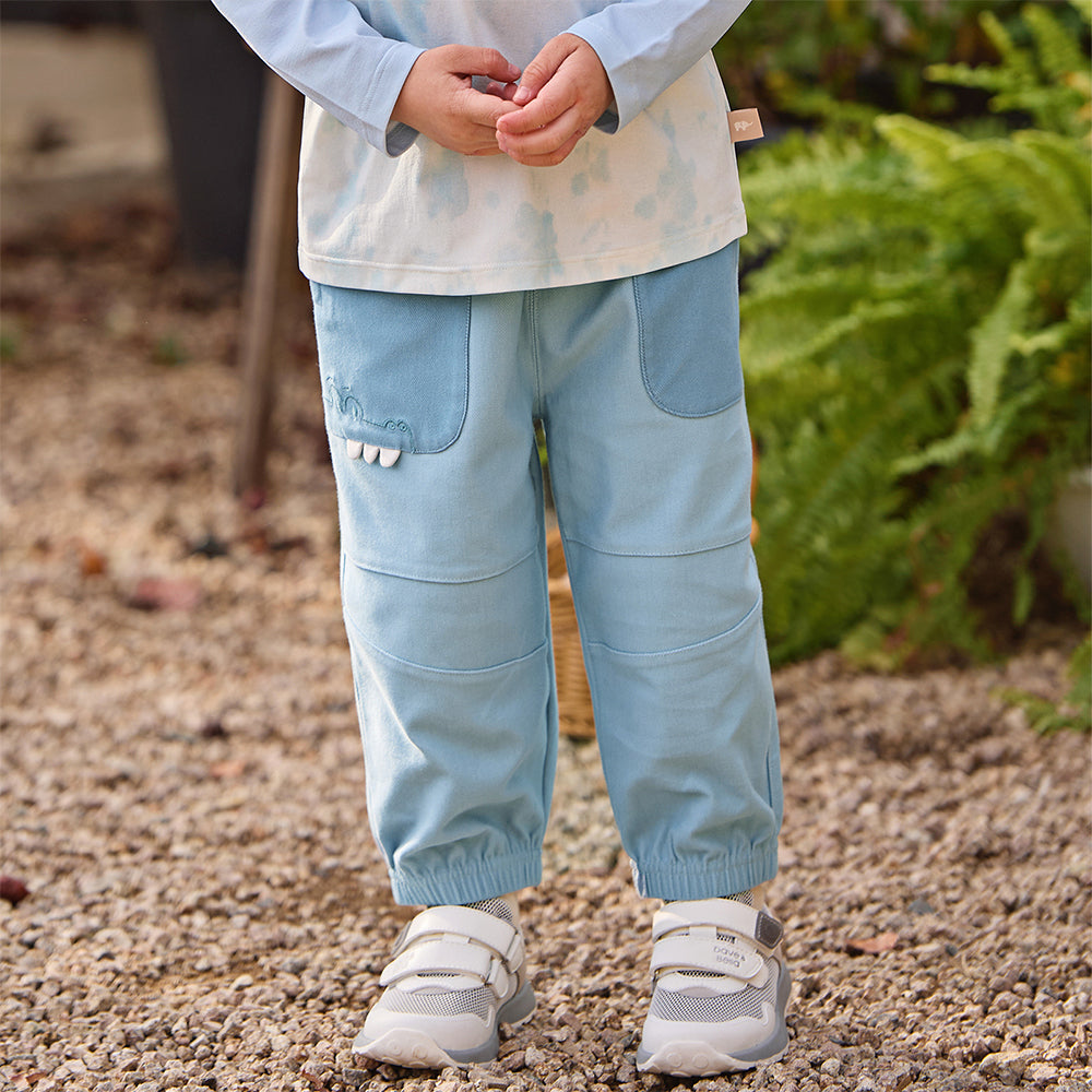 Dave&Bella Toddler Boys Grey Blue/Denim Blue Adjustable-waistband Wide Jeans